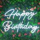 Happy Birthday Neon Sign - Large Happy Birthday Light Up Sign for Wall Decor with USB Powered, Adjustable Brightness Reusable LED Light Sign for All Birthday Party Decoration(16.5 x11inches,White)