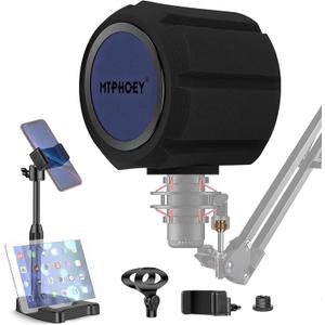 Microphone Windscreen Pop Filter with Gift Mic Stand&Phone Holder,Recording ShieldMic Isolation Ball Sound-Absorbing Foam Windscreen for Large Mic, Studio Equipment Indoor & Outdoor Recording
