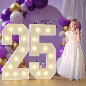 Marquee Numbers 25th-Birthday Large Decorations: 4ft Light Up Numbers 25 Birthday Sign for Boy Girl Twenty Five Year Old Anniversary Mosaic Party Decor Backdrop Big Foam Board Number 25
