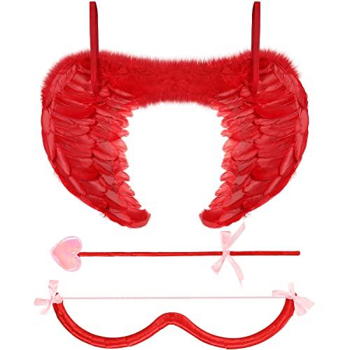 Leitee Cupid Costume Set with Bow Arrow and Wings Cosplay Cupid Costume Accessory for Women Adult Cosplay (Red)