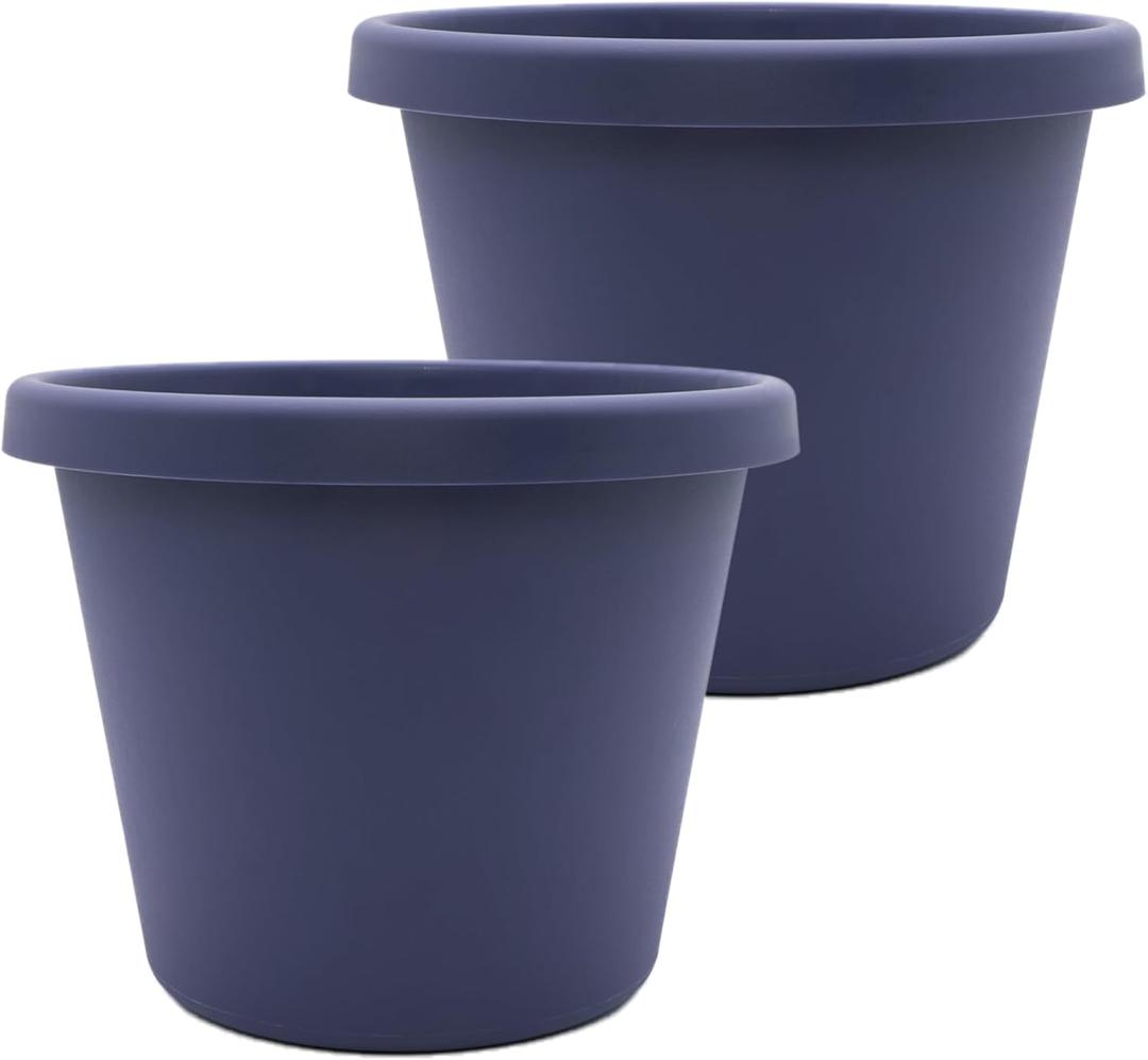 The HC Companies 24 Inch Prima Round Planter Pots with Drainage Holes and Rolled Rim, Lightweight UV-Resistant Plastic Outdoor Planters, 2-Pack Flower Pots for Garden & Home Decor, Twilight Blue