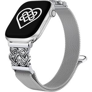 Celtic Knot Metal Band Compatible with Apple Watch Bands for Women 38/40/41/42/44/45/46/49mm Stainless Steel Magnetic Loop Mesh Strap for iWatch SE Series 11/10/9/8/7/6/5/4/3/2/1/Ultra(1/2)