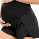 AMPOSH Women's Maternity Workout Shorts Over Belly Buttery Soft Athletic Yoga Running Shorts with Pocket (Medium, A01 Black)