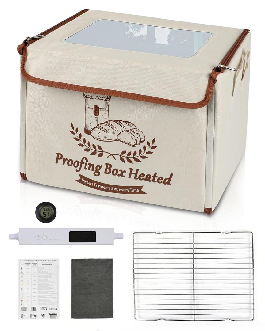 Folding Bread Proofing Boxwith Digital Thermometer & Hygrometer, 55-133F Precision Temp Control, 48H Timer, Even Heat for Sourdough, Yogurt, Kombucha, Pizza & More