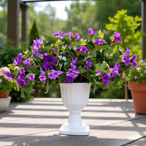 Artificial Fake Flowers Plants for Outdoor, 2PCS Faux Morning Glory Look Real Silk Flowers for Outside, Faux Petunias Flower UV Resistant No Fade Floral for Home Garden Balcony Yard Porch Decor (Purple White)
