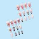 3 x IMRAIN Press-on Almond Medium Pink Silver French Tips False Nails with Bow & Butterfly Designs - Glossy Glue on Acrylic Nails for Women Girls - 24 Pcs