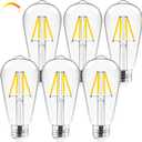 Hizashi LED Edison Bulbs, 4W, Equivalent 40W, Dimmable E26 LED Bulb, 3000K Soft White, 95+ CRI 450 Lumens, ST19 Vintage Light Bulbs, Clear Glass, Pack of 6