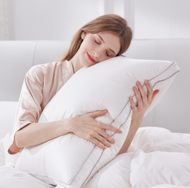 Globon Luxury Feather Down Pillow Standard Queen Size for Sleeping, Hotel Collection Fluffy Pillow, Low Soft Gusseted Bed Pillows, 18"X26", Pack of 2