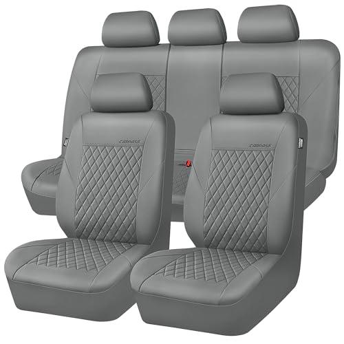 CAR PASS Quilting Faux Leather Seat Covers Full Set, Waterproof Deluxe PU Premium Auto Seat Cover, Breathable Seat Covers Universal Fit for Most Sedan SUV Van Small Truck, Airbag Compatible All Gray