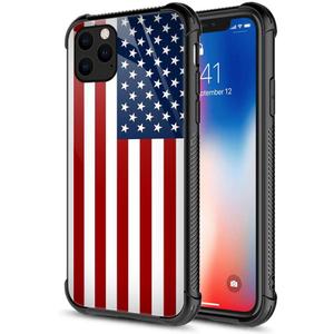 CARLOCA Compatible with iPhone 11 Case, Red and Blue American Flags, Graphic Design Shockproof Anti-Scratch Hard Back Case for iPhone 11