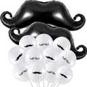 Gejoy 38 Pcs Mustache Balloons Black Father's Day Decorations Large Mustache Balloons Latex Beard Foil Decorations for Little Man, Graduation, Baby Shower Birthday Party Supplies