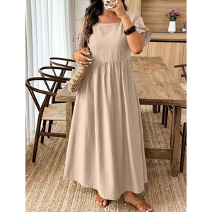Weeklong Plus Size Solid Color Ruched Frill Hem A-Line Short Sleeve Dress BASICS, 100% Polyester, Size M