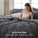 Bedsure Queen Comforter Set Dark Grey - Bed in a Bag Queen Size Bedding 7 Pieces, Gentle Soft Pintuck Bed Set Gift for Family, Pinch Pleat All Season Comforter with Sheets, Pillowcases & Shams