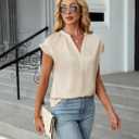 BMJL Womens Tops Dressy Casual Blouses Summer Tops Trendy V Neck Short Sleeve Shirts Business Casual Outfit (Beige, S)