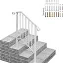 Outvita Handrails for Outdoor Steps, Wrought Iron Handrail Fits 2 or 3 Steps, Transitional Handrail with Installation Kit, Stair Railing for Concrete Steps or Wooden Stairs(White)