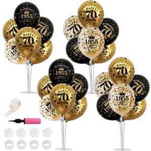 TONIFUL 70th Birthday Decorations Balloon Bouquet includes Black Gold Balloon Stand Centerpieces for Tables. Perfect for celebrating born in 1955. Cheers to 70 Years Birthday for Men and Women.4Pcs