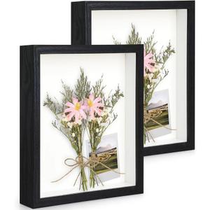 2pcs 6x8 Shadow Box Frame, 3D Picture Frame Display Cas with Real Transparent Glass for Photos, Memorabilia, Crafts, Souvenir, Wedding Memories, Baby Items - Black/ 1.2 Inch Depth