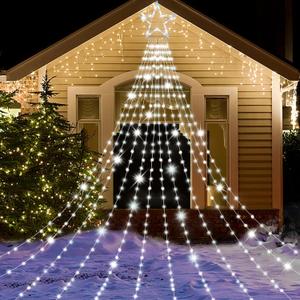 Onory Christmas Outdoor Star String Lights 23FT 860 LED Waterproof Waterfall Tree Lights with Star Topper, 8 Modes Christmas Decorations Outdoor Tree Lights for Patio, Yard, Party Holiday Dec (Cool White)