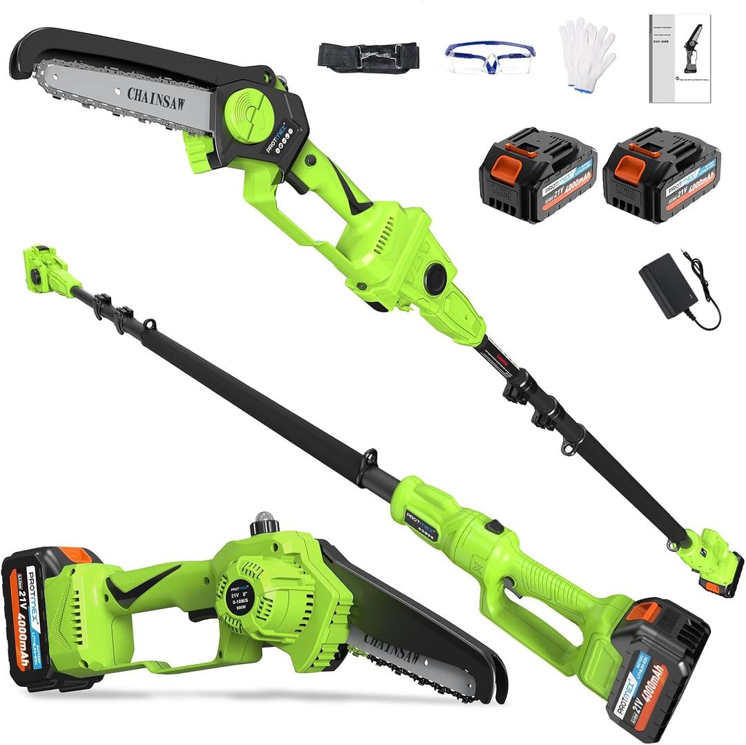 Cordless Pole Saw 6 inch with Mini Chainsaw, 2 21V 4.0Ah Batteries, Extending Pole, Angled Head, Electric Pole Chainsaw for Tree Trimming, Lightweight, Brushless Motor, Tool-Free Chain Tension (6 inch)