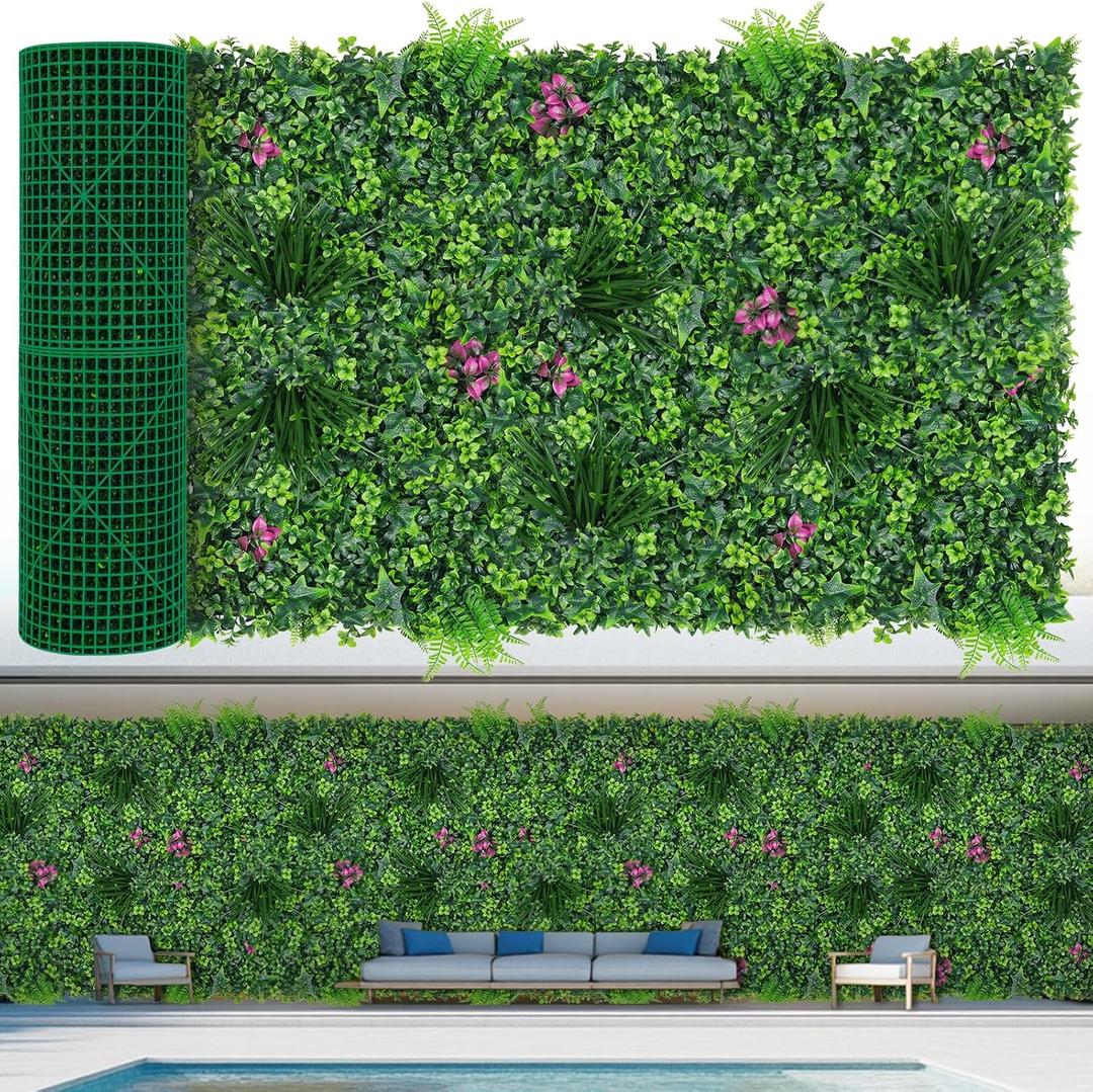 Artificial Grass Wall Roll Panels, 40"x120"(33.33 SQFT) Greenery Backdrop with Mint Plant Leaves, UV-Anti Fake Greenery Plant Boxwood Panels for Outdoor Patio Garden Green Wall Decor