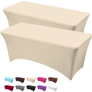 HZDHCLH Spandex Tablecloth 2 Pack 6FT Table Cover for Rectangular Tables Elastic Fitted Tablecloth Tight, Fitted, Washable and Wrinkle Resistant Protector for Party, Wedding, Banquet (Beige)