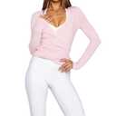Women Wrap Top Thumb Hole Long Sleeve Self Tie Workout Shirt Pilates Ballet Yoga Tops (US, Alpha, Small, Regular, Regular, Pink)