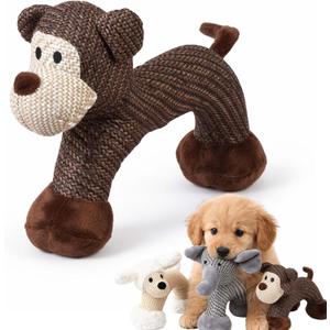 Linen Safari Companions, Squeaky Dog Chew Animals, Strudy Linen Fabric, Relieve Boredom and Anxiety in Dogs (Monkey)