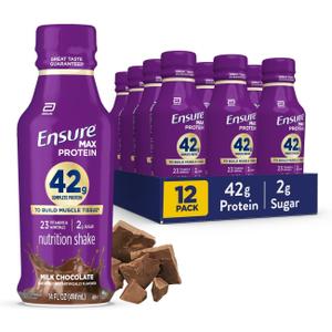 Ensure Max Protein Shake | 42g Complete Protein | Milk Chocolate | Ready to Drink | High Protein | 23 Vitamins & Minerals | 2g Sugar | 14 fl oz, 12 Pack (EXP 02/01/27)