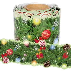 65.6Ft Christmas Lights Border Pine Cones Needles Trim Roll for Xmas Bulletin Board Decor Classroom School Office Chalkboard Decor