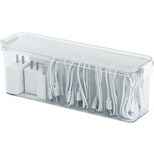 Yesesion Plastic Cable Organizer Box with 7 Compartments, Clear Cords Storage Case for Desk Drawer Accessories, Phone Charger, Art Crafts, Stationery Holder for Marker Pen, Pencils, Crayons
