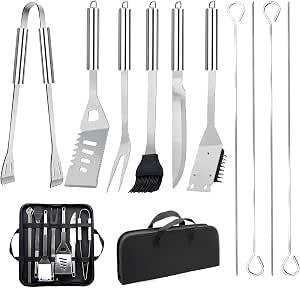 11Pcs Stainless Steel BBQ Grilling Accessories Set, Dad Gifts for Men Christmas Grilling Gifts,Portable Practical Grill Tools Utensils Kit with Storage Bag for Outdoor Grill Camping Backyard