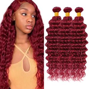 99j Human Hair Bundles Burgundy Deep Wave Bundle Mixed Length 3 Bundles 22 24 26 Inch CnumGunm Brazilian Virgin Remy Hair Extensions