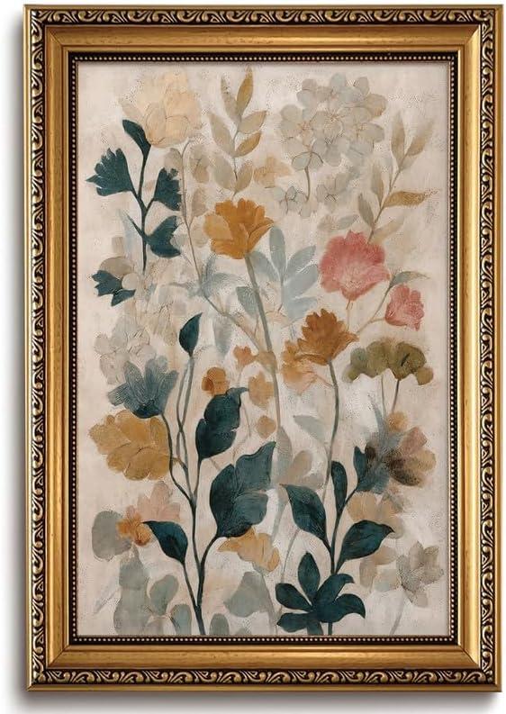 Vintage Gold Framed Wall Art Boho Wall Decor Botanical Canvas Art Floral Pictures Watercolor Paintings Earthy Artwork Minimalist Prints for Kitchen Bedroom Living Room