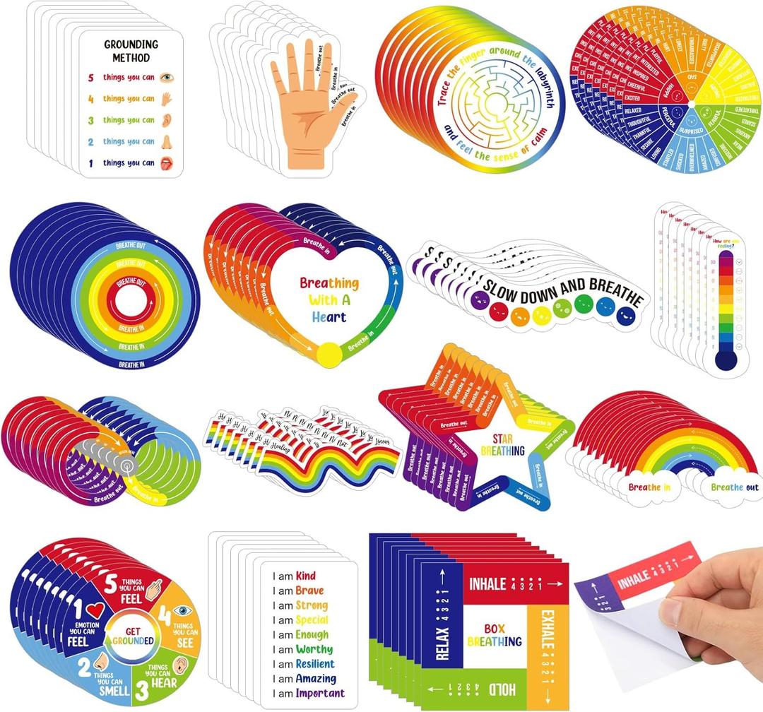Tenceur 120 Pcs Adhesives Sensory Stickers with Inspirational Quotes Mindfulness Relief Anti Stress Items School Counselor Supplies Textured Strips for Adult Teen (Colorful)
