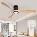 52inch Ceiling Fan with Lights,Wood Flush Mount Ceiling Fans with Remote Control,Dimmable Light,3 CCT,6 Speeds,Noiseless DC Motor,Ceiling Fan for Bedroom,Living Room,Office,Indoor,Natural Wood