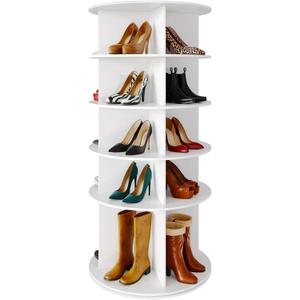 SpaceAid Rotating Shoe Rack 5 Tier Organizer, High Bottom Design Shoe Tower Spinning Storage Lazy Susan, Revolving Rack 360, Closet Handbag Display Rotate Organizers (White)