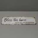 Farmhouse Bless This Home Metal Sign - 16x4 Inch Rustic Family Wall Art with Vintage Finish, Entryway Decor for Christian Households and Cozy Kitchens, Heartwarming Housewarming Gift (QQ-67)