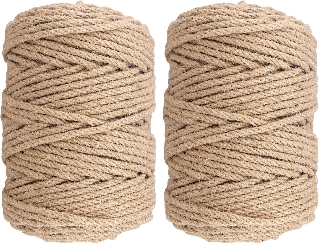 SHEUTSAN 2 Pack Jute Twine Rope, 1/4 Inch, 328 Ft Hemp Rope for DIY, Art, Home Decor
