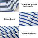 Astylish Women's 2025 Oversized Long Sleeve Shirts Button Up Striped Collared Front Pocket Top (Navy Blue)