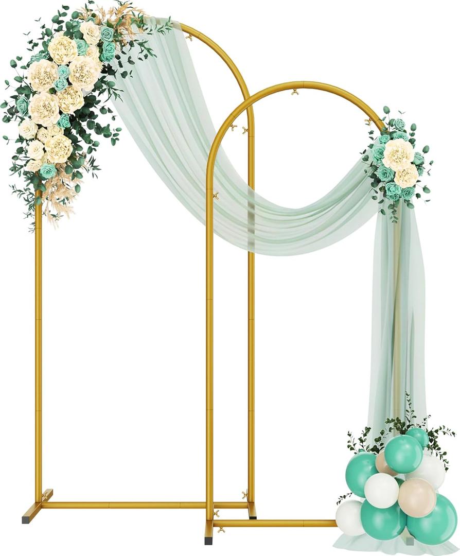 Metal Arch Backdrop Stand 2 Set (6FT/5FT), Gold Wedding Arch Frame, Balloon Arch Stand for Wedding, Baby Shower, Birthday, Ceremony, Party Decor