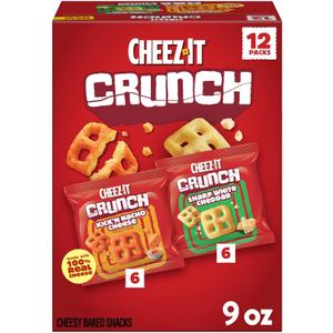 Cheez-It Crunch Cheesy Baked Snacks, Lunch Snacks, Variety Pack, 9oz Box (12 Packs) (EXP 08/21/26)