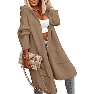 Aoysky Womens Long Cardigans Cable Knitted Open Front Oversized Hooded Outerwear Sweater Coat, Size XL