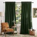 NICETOWN Olive Green Velvet Curtains 96 inch Long for Living Room, Thermal Insulated Energy Saving Super Soft Calming Luxury Blackout Window Treatments for Bedroom Elegant Decor, 52 Wide 2 Panels