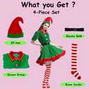 Elf Dress for Women Costume,Holiday Hat, Red Striped Stockings, Rubber Band Belt 4-Piece Set (Sizes: S, M, L, XL) (Green, L)