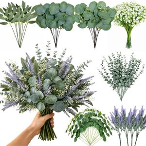 134 Pcs Artificial Eucalyptus Stems Bulk, 7 Kinds of Mixed Fake Plants