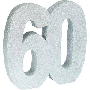 3D Glitter Table Number “60” Table Centerpiece Decoration for Theme Birthday Party Supplies, 1 PC Silver