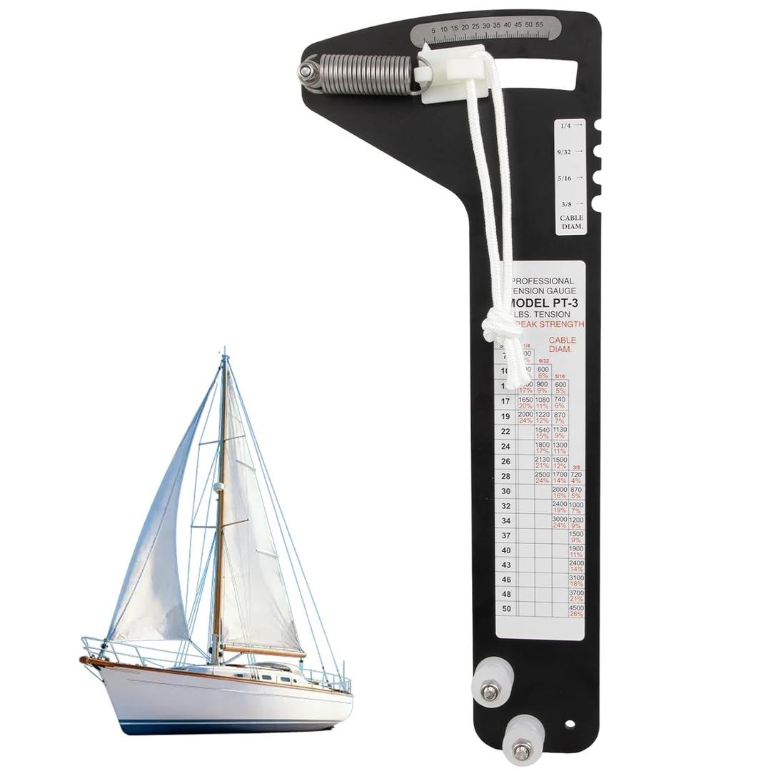 PT-3 Hands‑Free Rigging Tension Gauge,Professional Force Meter for Tensioning & Tuning Sailboat Shrouds,Wire Rope Standing Rigging,Forestays, Cable Rigs,Fits 9/32″, 5/16″,3/8″ Diameter Cables 4500 lb