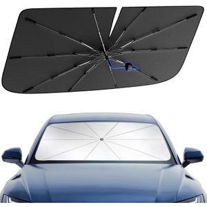 PEMOTech Car Windshield Sunshade Umbrella :5-Layer Nano UV Blocker & 10 Fiberglass Ribs | 360 Rotating Shaft & Anti-Puncture System | Auto-Folding Sun Shield for Sedan/SUV (49"x25.6"/125x65cm)
