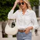 Aoudery Button Down Shirts for Women Long Sleeve Collared Blouses V Neck Work Business Office Tunic Chiffon Tops