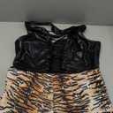 SweatyRocks Women's Faux Leather Crop Tank Top Lace Up Tie Front Halter Tops  &  SHENHE Women's Glitter Sequin Leopard Shorts Low Rise Sexy Rave Club Booty Shorts Hot Pants (Large, Tiger Print Khaki)